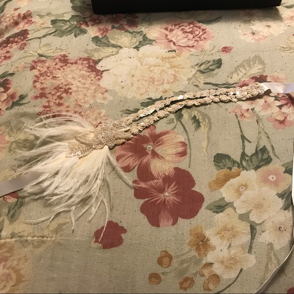 Ostrich Feather and Vintage Trim Headband